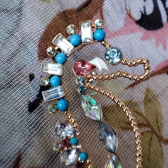 Seahorse Beachcore Jewelry Pierced Earrings Rhinestone Gold Tone Cruise Summer - Picture 5 of 8